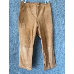 Vintage Tan Suede Leather Pants High Waisted Straight Leg Gold Button Tan 33x29